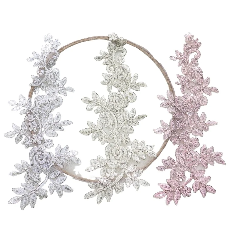 

6 пар высококачественных свадебных аксессуаров для обуви: кружевные цветочные аппликации с серебряной нитью и пайетками