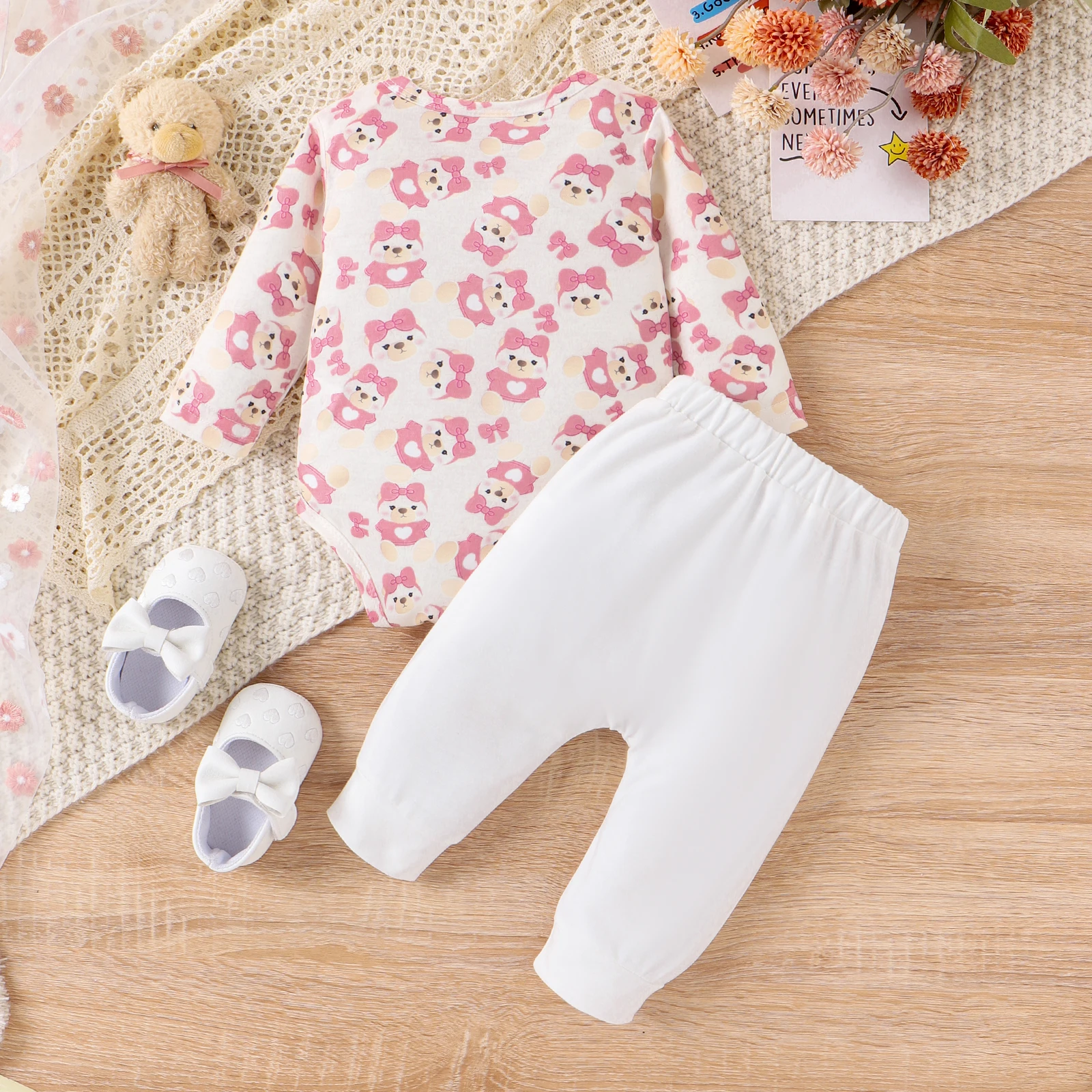 PatPat 2PCS Baby Girl Sweet Animal Pattern Top/ Pant Set