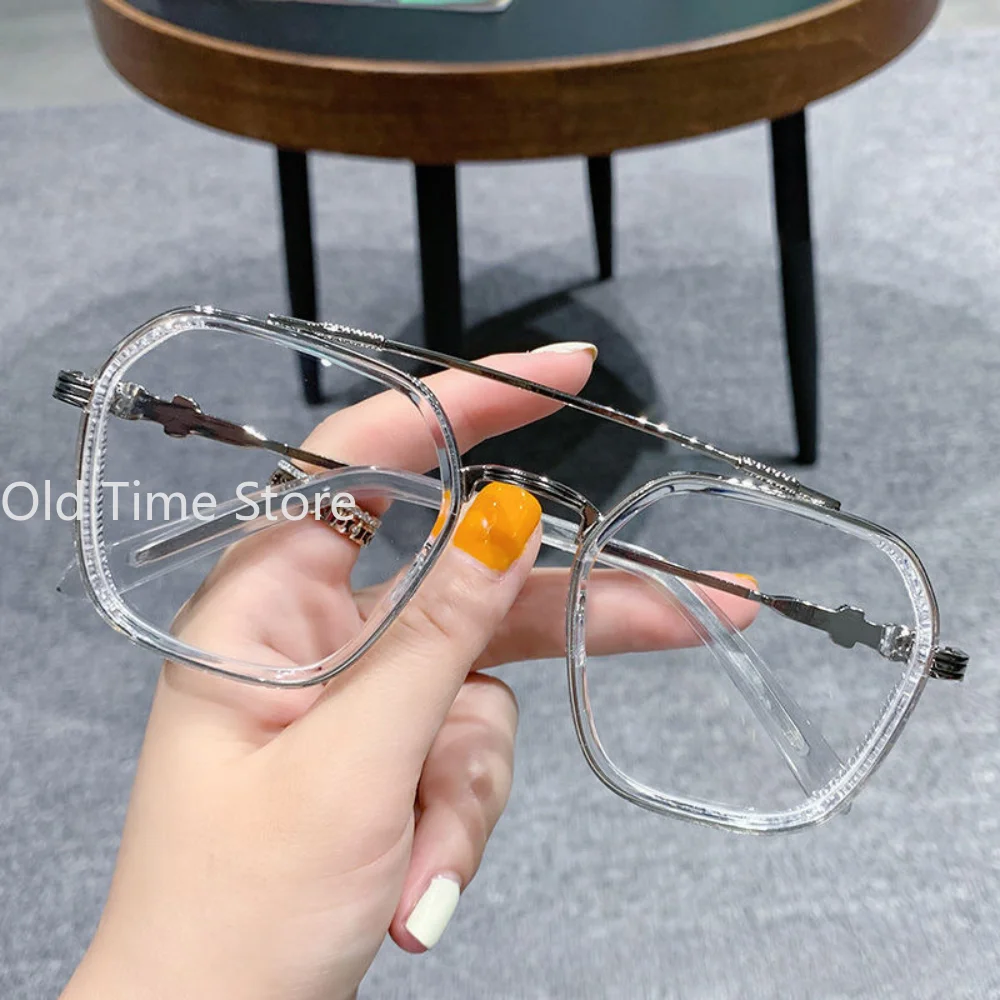 New Fashion Men Sunglasses Oversized Frame Women Anti-blue Light Transparent Glasses UV400 Eyewear Flat Mirror Eyeglass