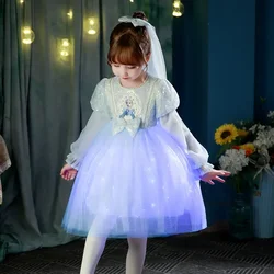 Frozen Lucky Girl Glow Skirt 2023 Autumn Dress Halloween Party Cospaly Princess Elsa Dress Child Long Sleeve Poncho Dress Gifts