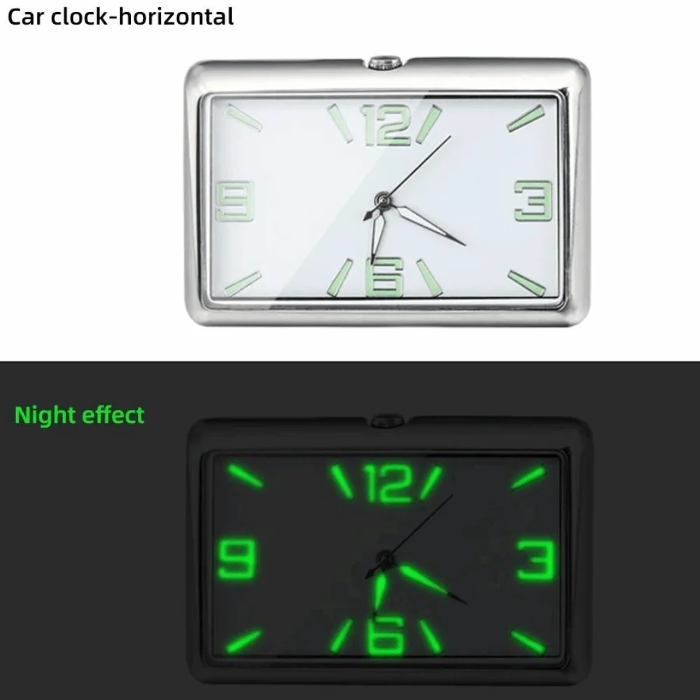 Plated Metal Car Dashboard Clock Mini Square Car Square Decorative Clock Luminous Stick-On Luminous Hands Watch Auto Accessories
