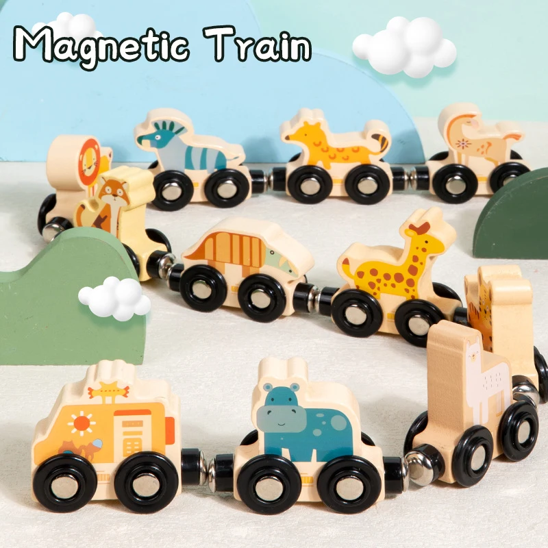 Magnetic Wooden Train Toy Kids Assembled Magnets Toy CARS Number Zoon Colorful Cognition Wooden Toy Montessori Educational Toys