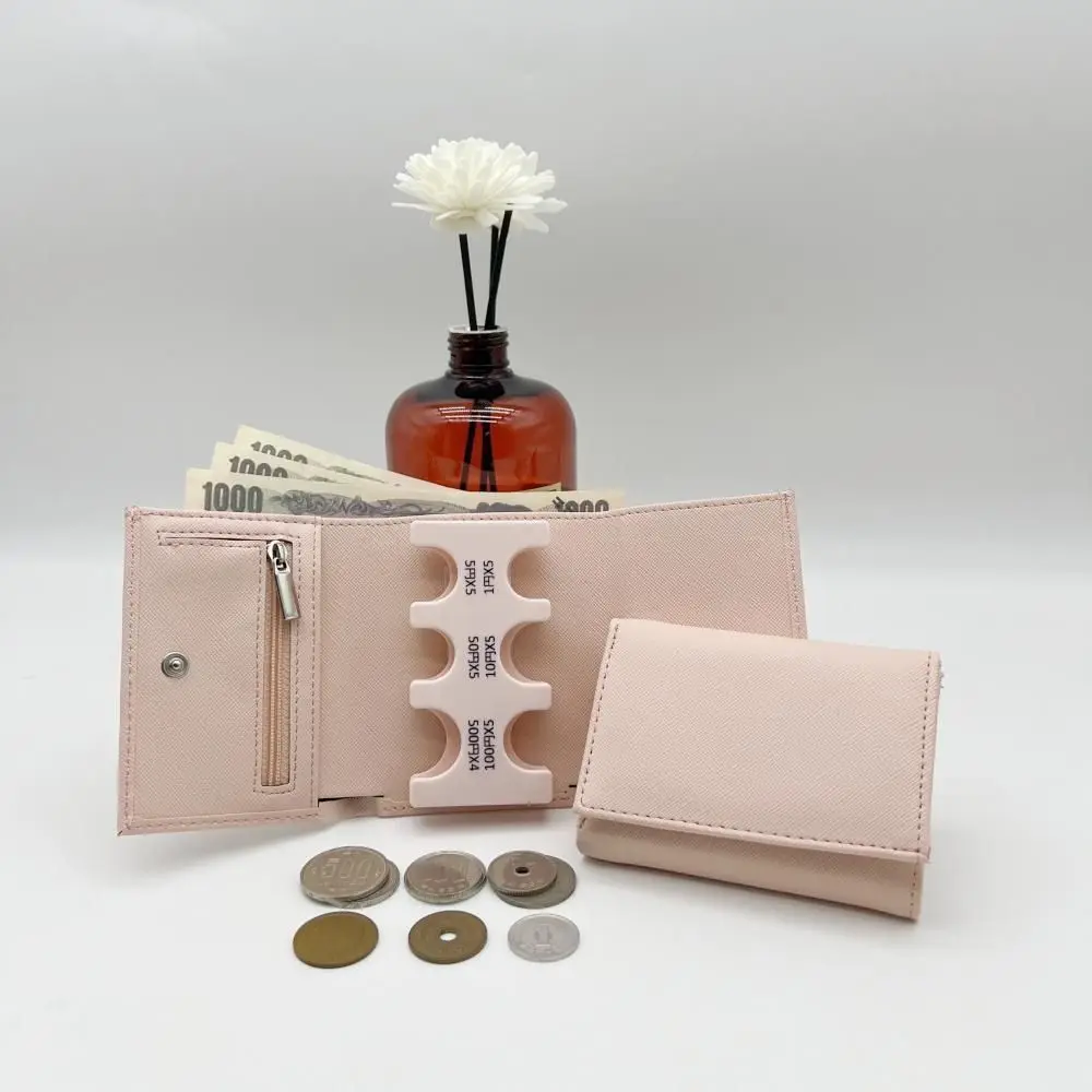 

Portable Tri-fold Coin Purse with Buckle Anti Loss Men's Small Wallet Multi-functional Zipper Bag 2-In-1 Coin Clip Organizer