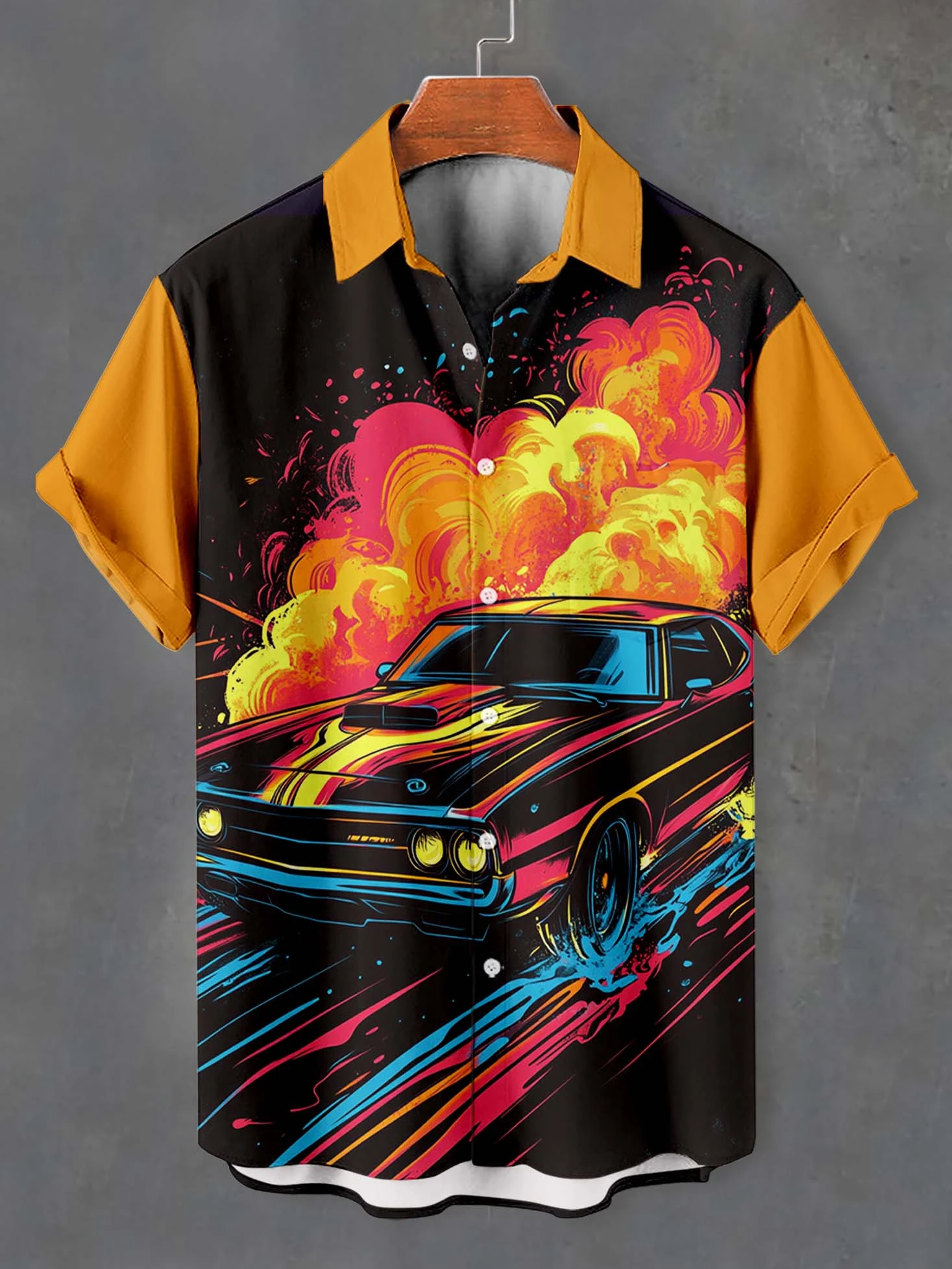 Camisas con estampado 3D de coche de dibujos animados divertidos, camisa informal hawaiana de playa de gran tamaño, ropa elegante de manga corta con patrón de coche para verano