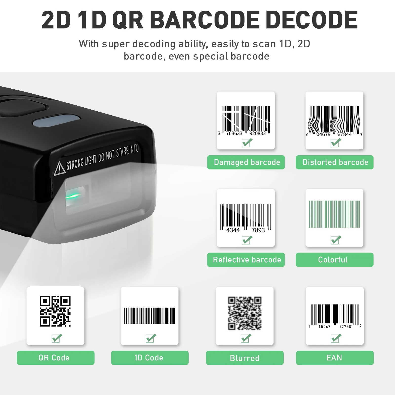 Jrhc Draadloze 2.4G Bluetooth Mini Barcode Scanner Voor Reading1D 2D Qr PDF417 Bar Code Voor Ipad Iphone Android Tabletten pc