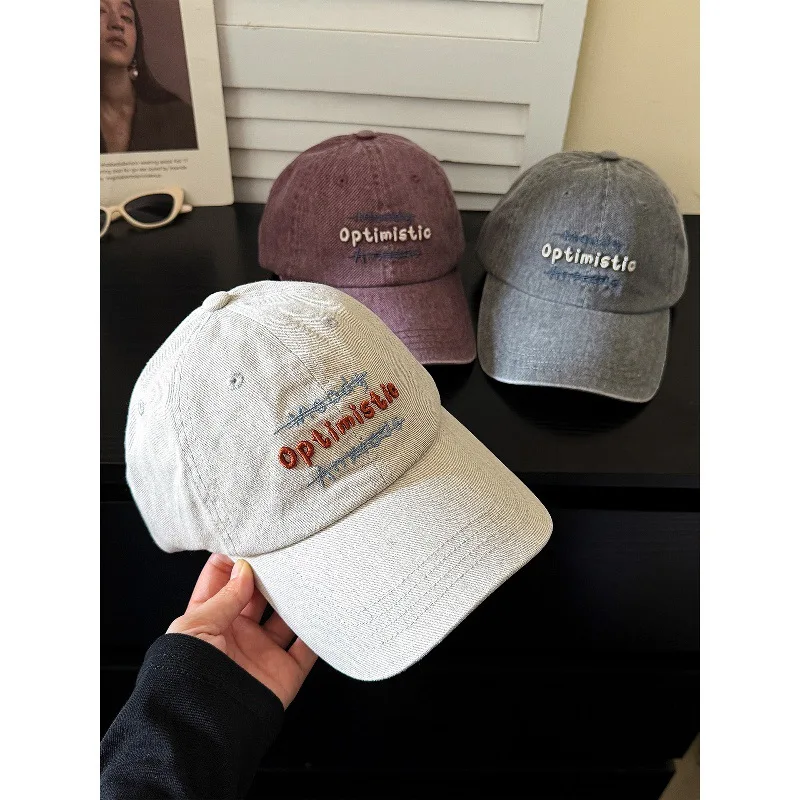 Embroidered letter baseball cap women's wide brim sunshade showing face small deep top big head circumference peaked cap
