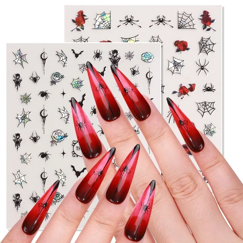 Multi Style Laser Pretty Butterfly Spider Net Simple Line Art Gold Fish Nail Stickers Peacock Bird Nail Accessories Cute Decal