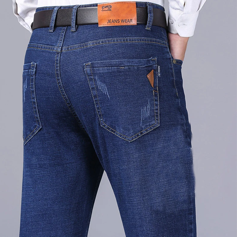 Fashion Mens Classic Jeans Slim Stretch Thin Straight Blue Black Denim Jeans Casual Work Business pantalones hombre