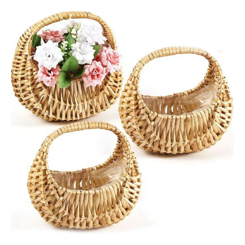 Rattan Basket Half Moon Wicker Basket Willow Straw Basket Woven Basket With Handle Wedding Flower Girl Baskets