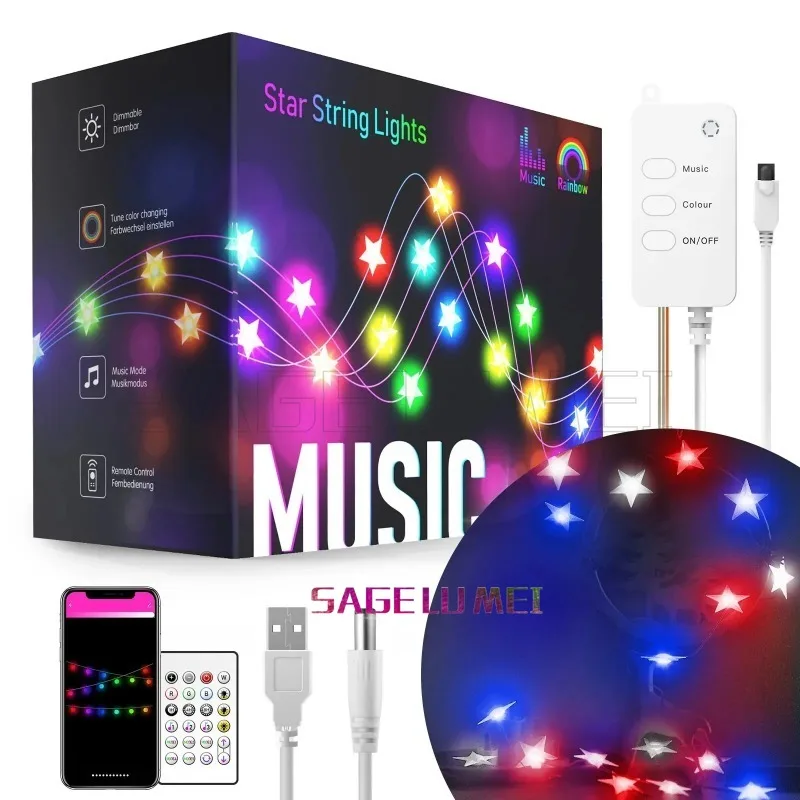 DIY Star Fairy Lights 5V Smart App Remote Control Music Sync Twinkle Lights for Garden Party Wedding Indoor Outdoor Decor String