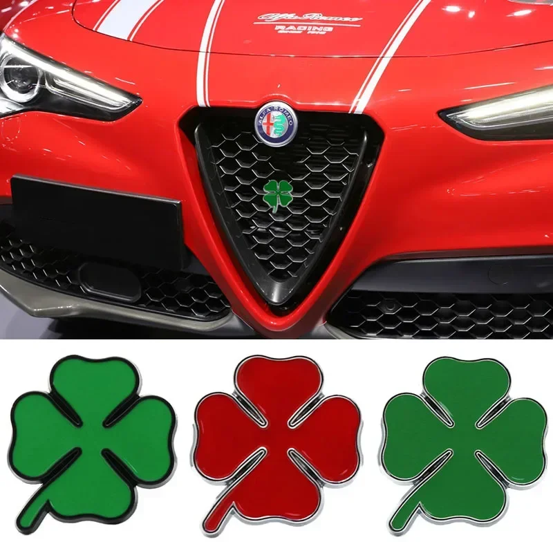 for Alfa Romeo Giulia 159 147 156 4C Stelvio Giulietta Mito Alloy Car Styling Front Grille Four-leaf Clover Emblem Decoration