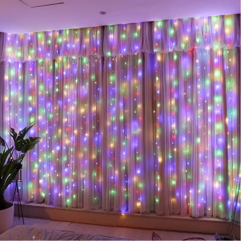 8 Modes USB Remote Control LED Curtain String Lights Christmas Garland Fairy Light Decor Holiday Wedding Party for Bedroom Home