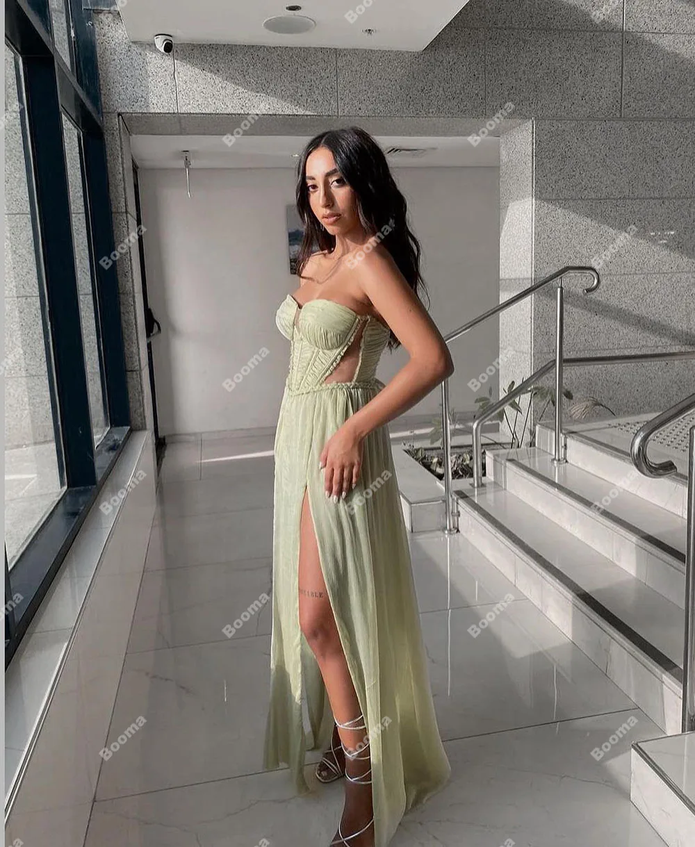 Booma Green A Line Sexy Prom Dresses Lieverd Strapless Been Split Party Avondjurken Vieren Evenementen Jurken Voor Vrouwen 2023