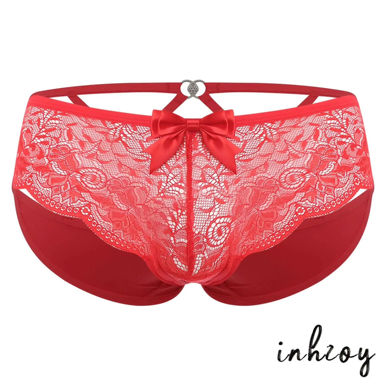 

Mens Sissy Floral Lace Briefs Closed/Opened Crotch Bow Showing Butt Underwear Lingerie for Crossdressing Drag Queen Night Club