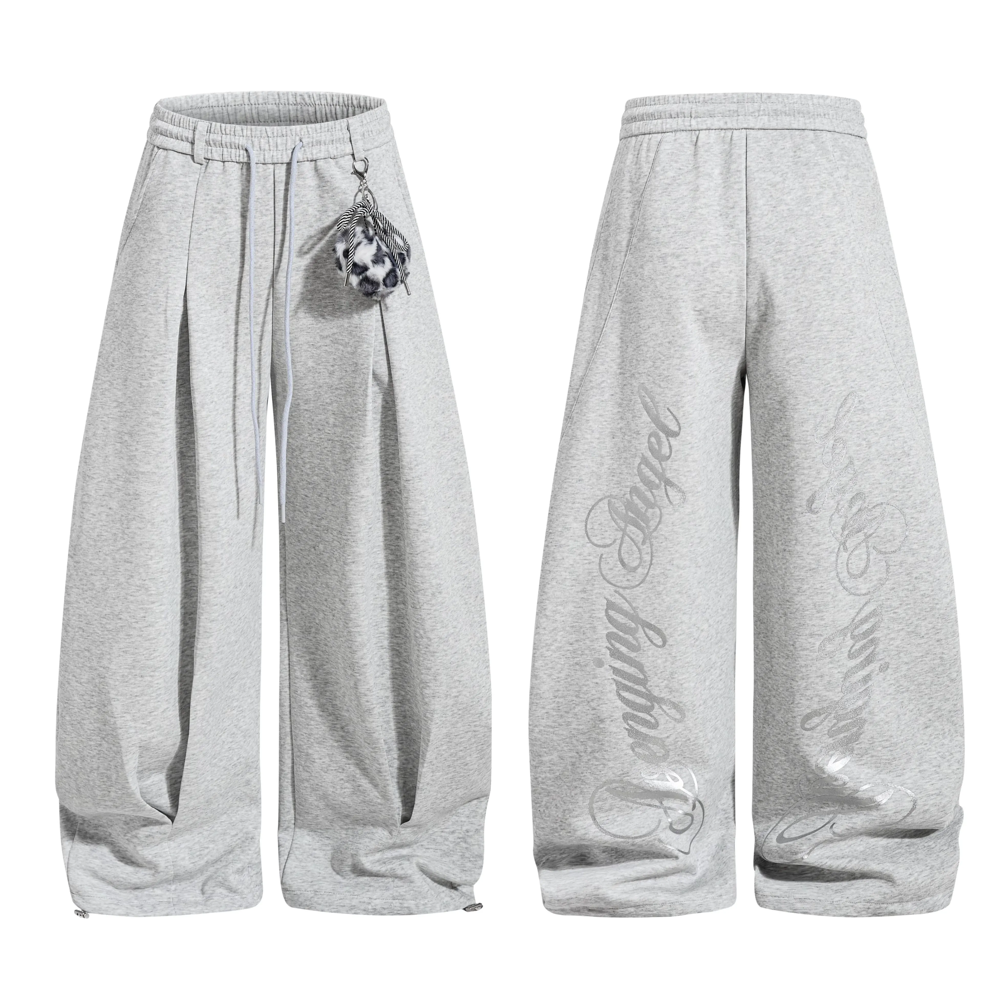 Streetwear Wide Leg Baggy Solid Color Sweatpants Men Y2K Vintage Loose Curved-leg Pants Casual Sports Straight Pants