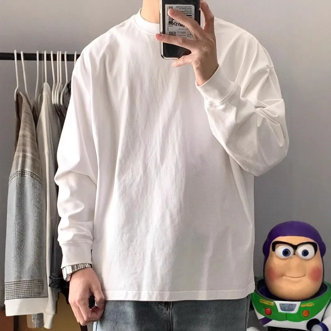 300gsm Heavy Weight Cotton T-shirt Long-sleeved T-shirt for Men Women Pure White Men's Blank Shirt Wholesale