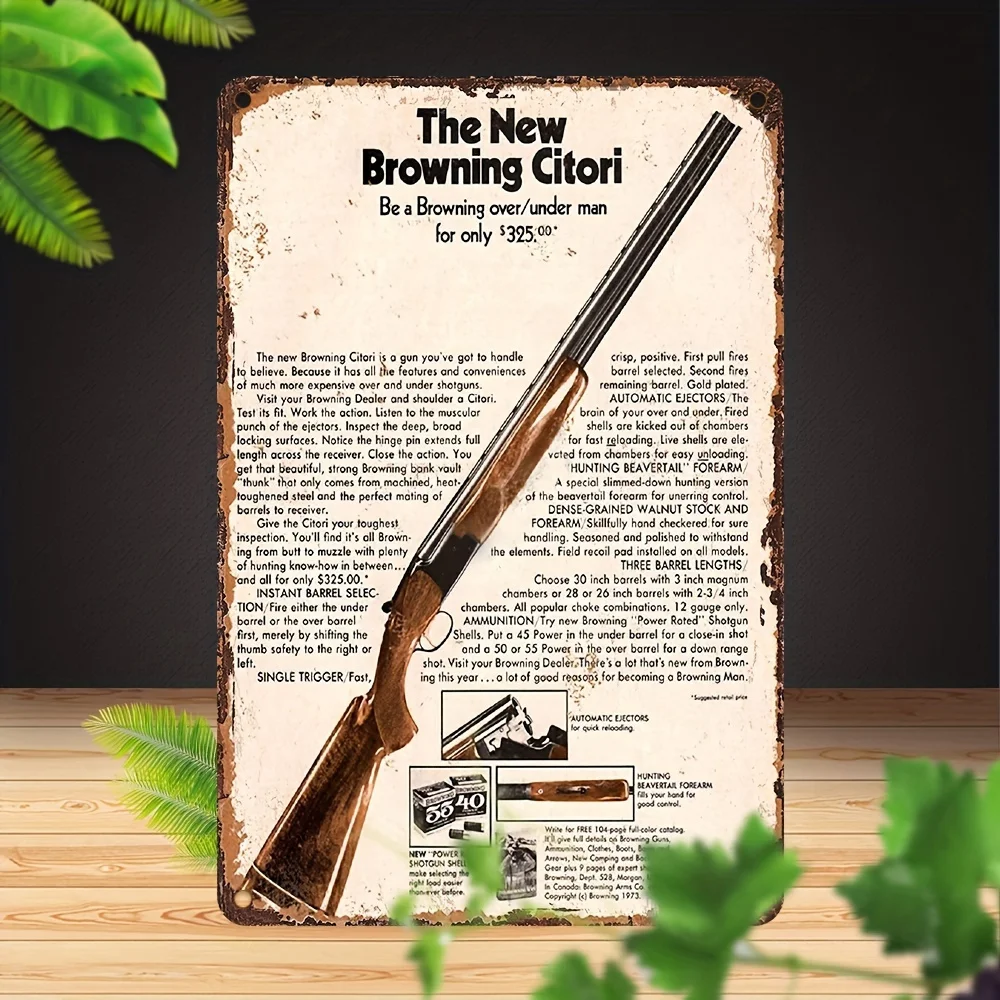 Vintage Citori Shotgun Metal Wall Sign - Retro Style, UV Printed, No Electricity Needed, for Indoor/Outdoor Decor