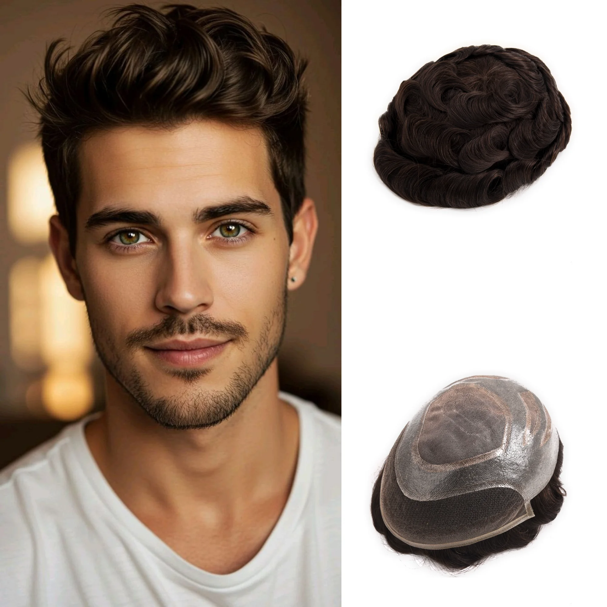 نظام استبدال الشعر المستعار 100% نظام شعر أوروبي من الدانتيل البشري الحقيقي بدانتيل أمامي وأعلى مع PU