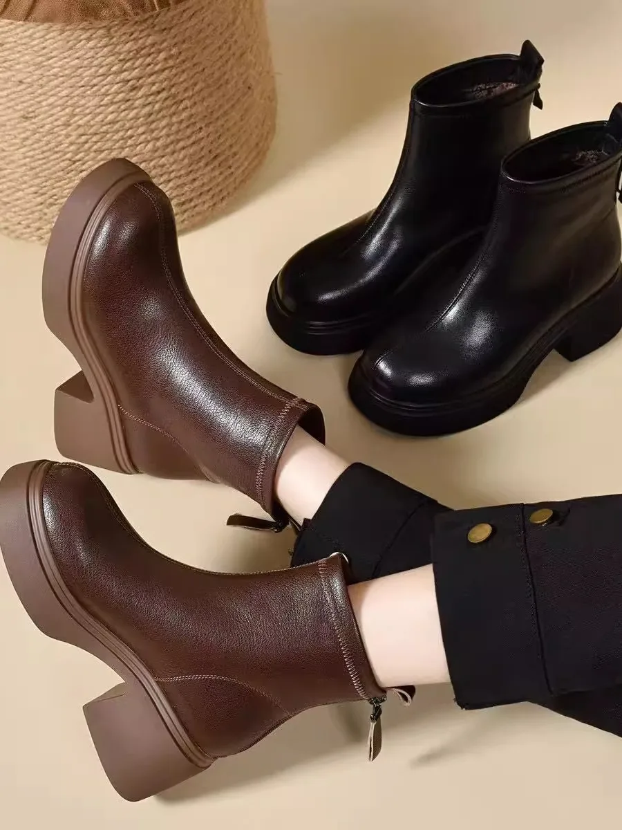 

Women's Boots Thi Bot Heightening Fce Lined Chunky Heel Soft Bot ort Boots Faionable All-Match Winter S...