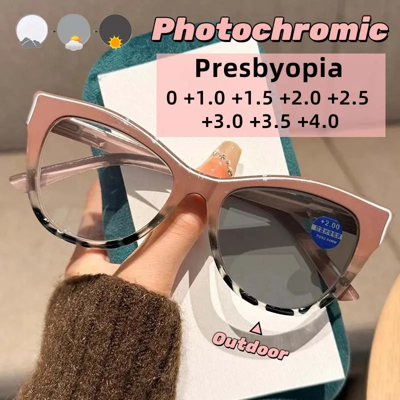 

Fashionable Cat Eye Photochromic Presbyopia Glasses Neutral Ultra Light Comfortable High-definition Anti Blue Light Glasses