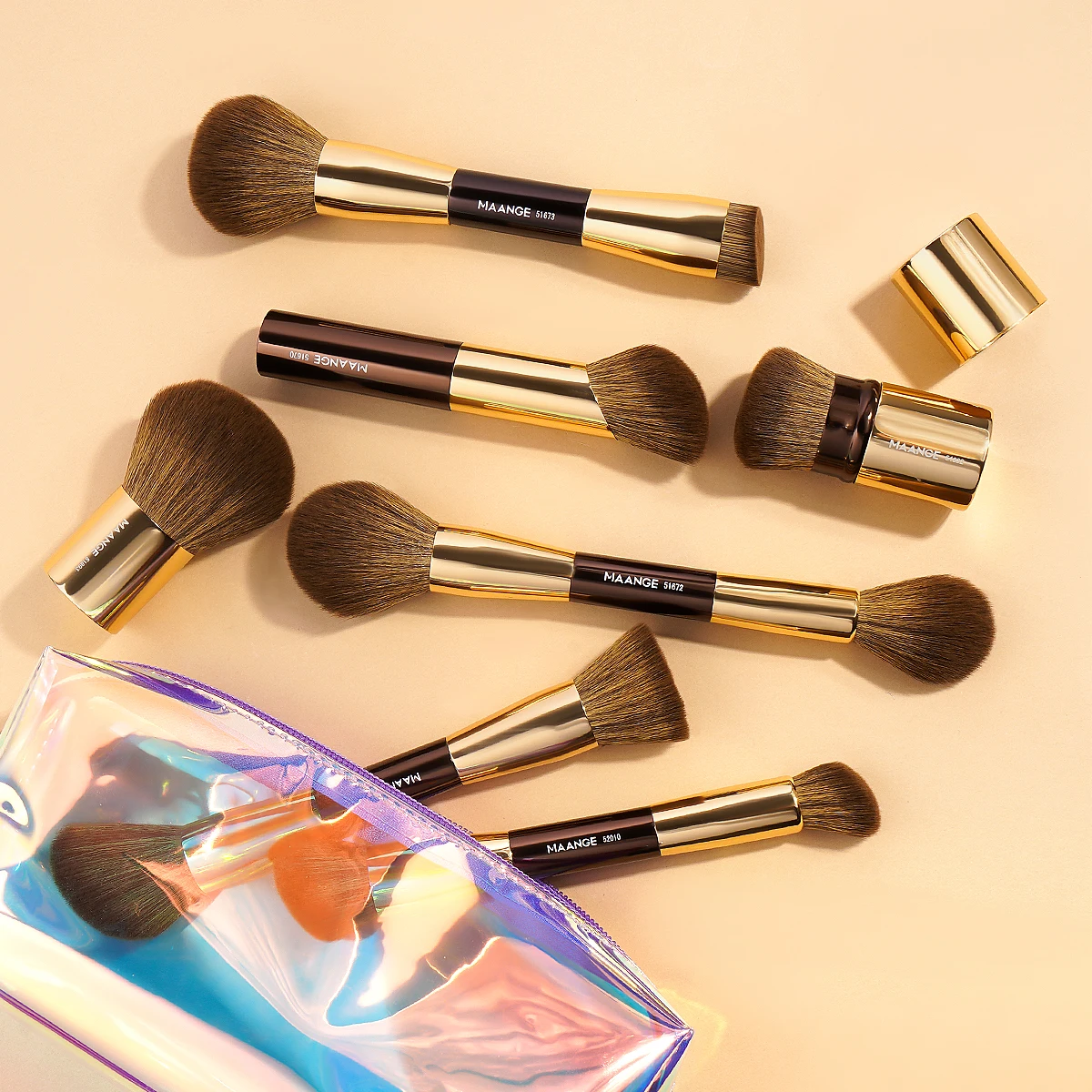 MAANGE 7pcs Luxury Aluminum Tube Makeup Brushes +1pcs Bag Dual-End Soft Bristle Gift for Girls Wife Travel Essential Christmas