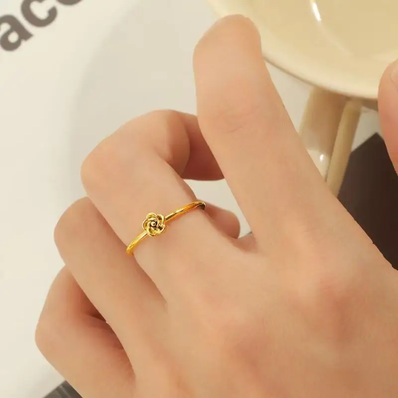 Stainless Steel Rose Flower High Quality Ring Waterproof Metal Young Fashion Charm Jewelry GiftStainless Steel Rose Flower High