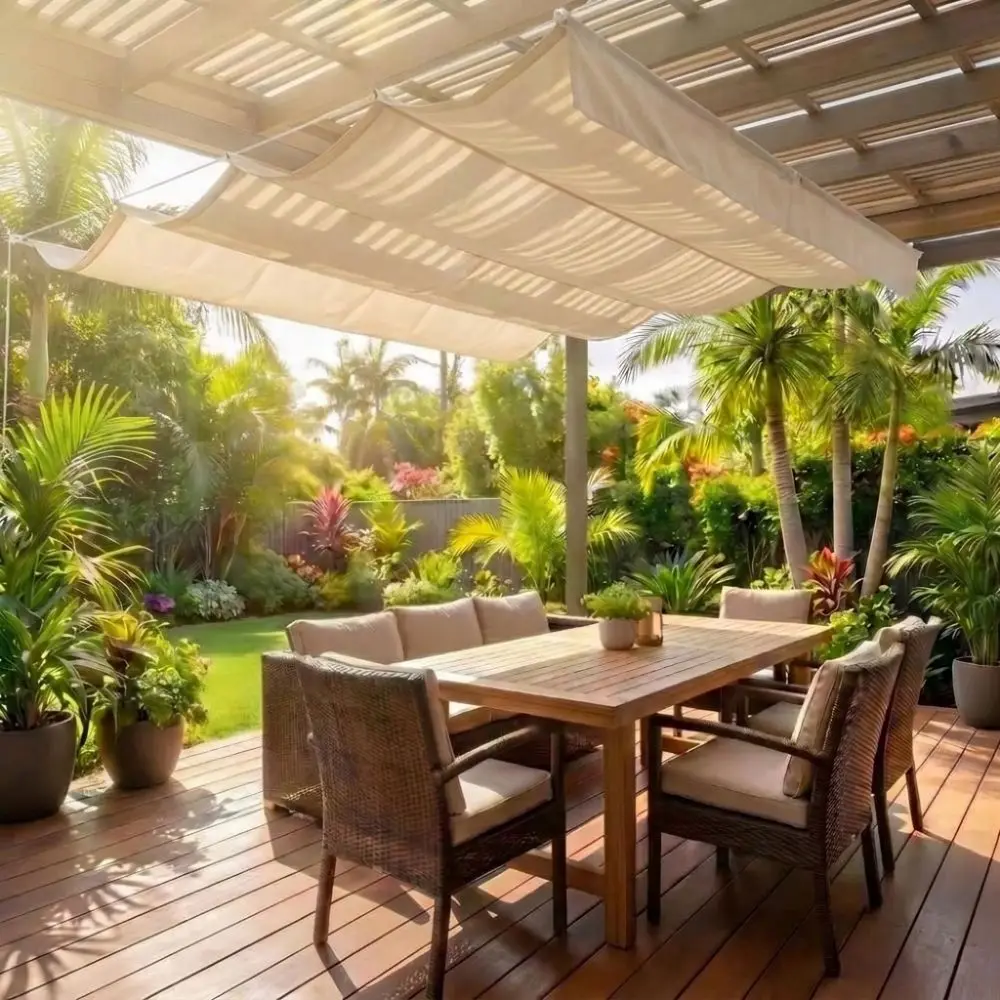 Waterproof Wave Retractable Sun Shade Canopy Heavy Duty Telescopic Outdoor Balcony Sun Awning Thick Polyester UV Protection