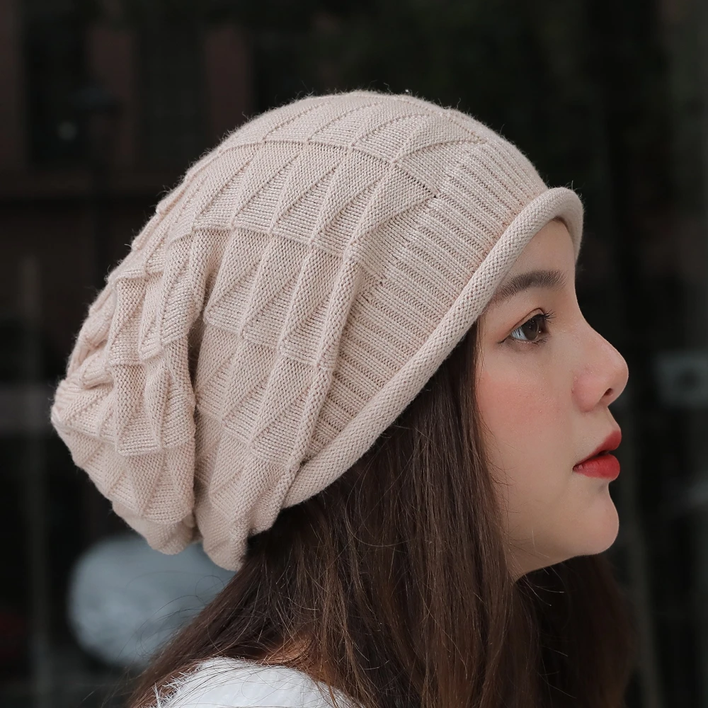 Baggy Slouchy Winter Knitted Beanies Hat for Women Solid Wool Cap Fashion Outdoor Warm Bonnet Hoods Female Snow Ski Warmer Gorra