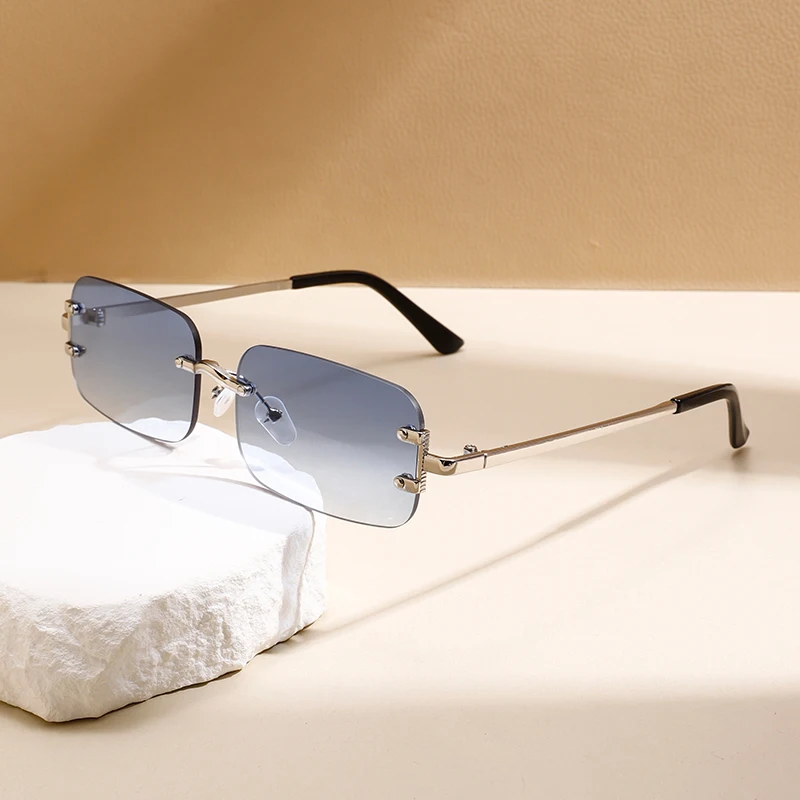 

KAMMPT Rimless Rectangle Sunglasses Men Fashion Vintage Gradient Multi-color Shades Women Ins Trendy Luxury Design Sun Glasses