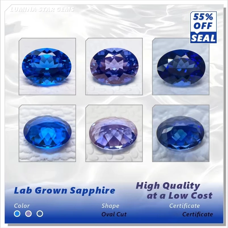 Lab Grown Sapphire Blue Color Gems Oval Cut High Quality For DIY Jewelry Setting&Custom Design Selectable Certificate