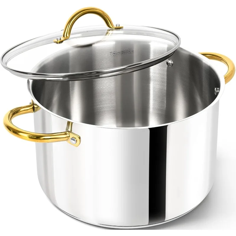 

Stainless Steel Large Soup Pot With Lid - 10 Quart Stock Pot, Induction Compatible, Oven & Dishwasher Safe