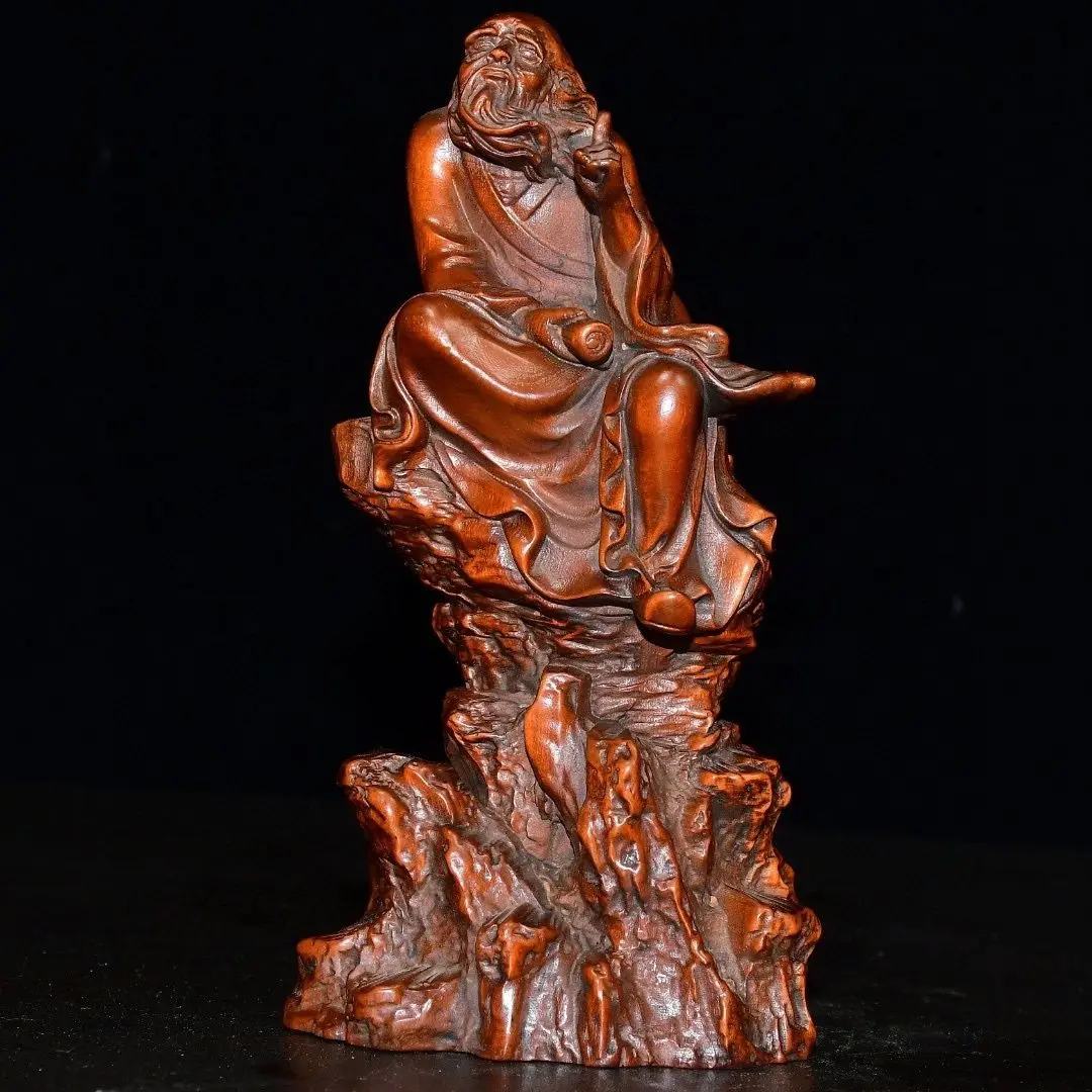 Hand Carved Wood Lao tzu, the sage who sits on the mountain Statue Figurine Desktop Ornaments Home Decoration