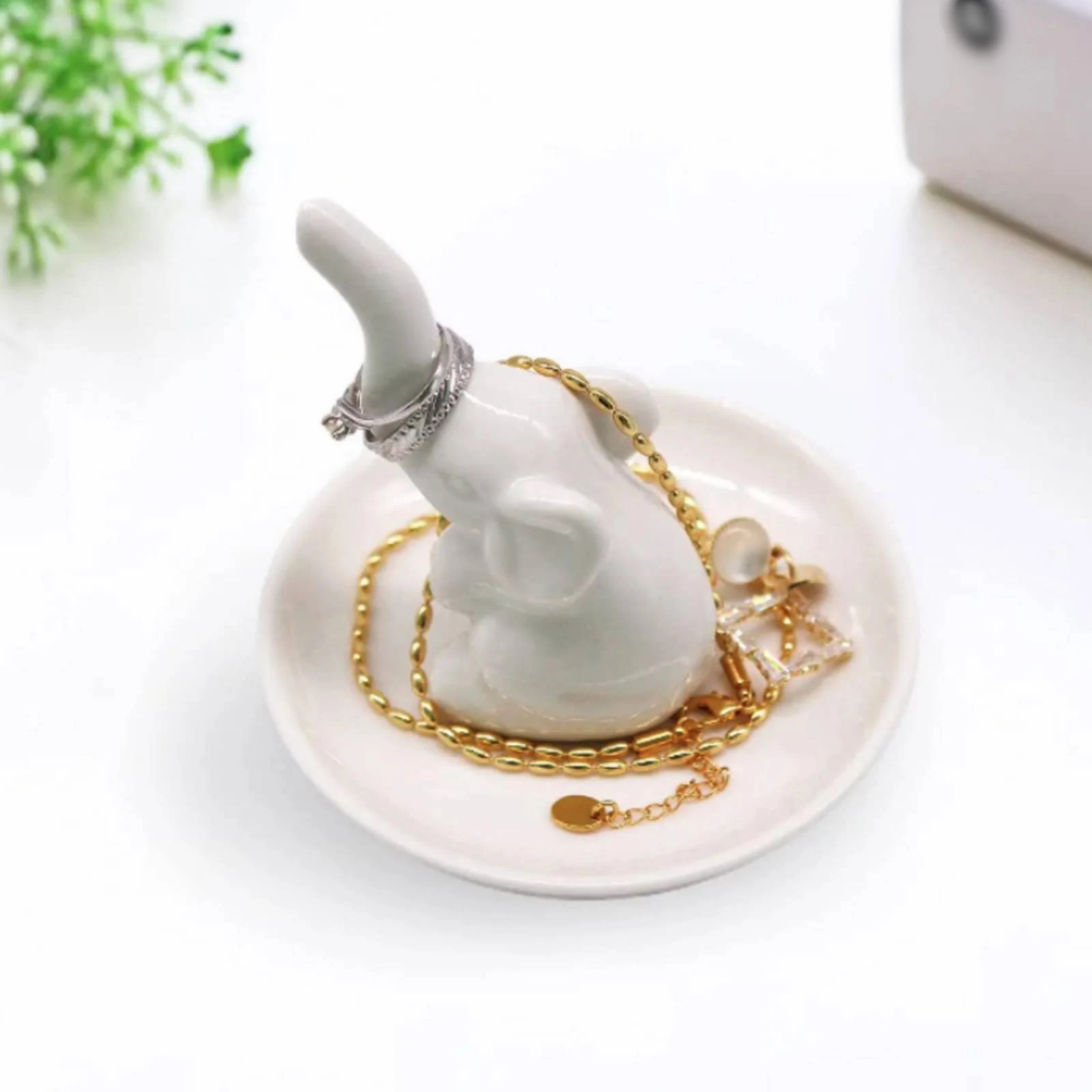 Ceramic Elephant Band Dish Shallow Bowl Elephant Jewelry Dish Decorative Accessory Tray Good Luck