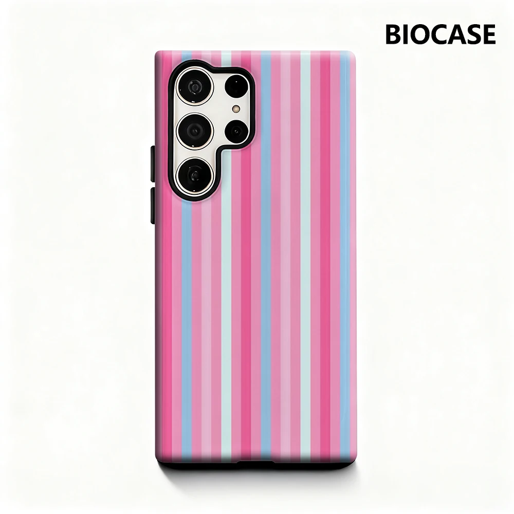 

Чехол для телефона с розовым и синим полосатым узором для Samsung Galaxy S25 Ultra S24 S23 Ultra Plus Глянцевая двухслойная задняя крышка