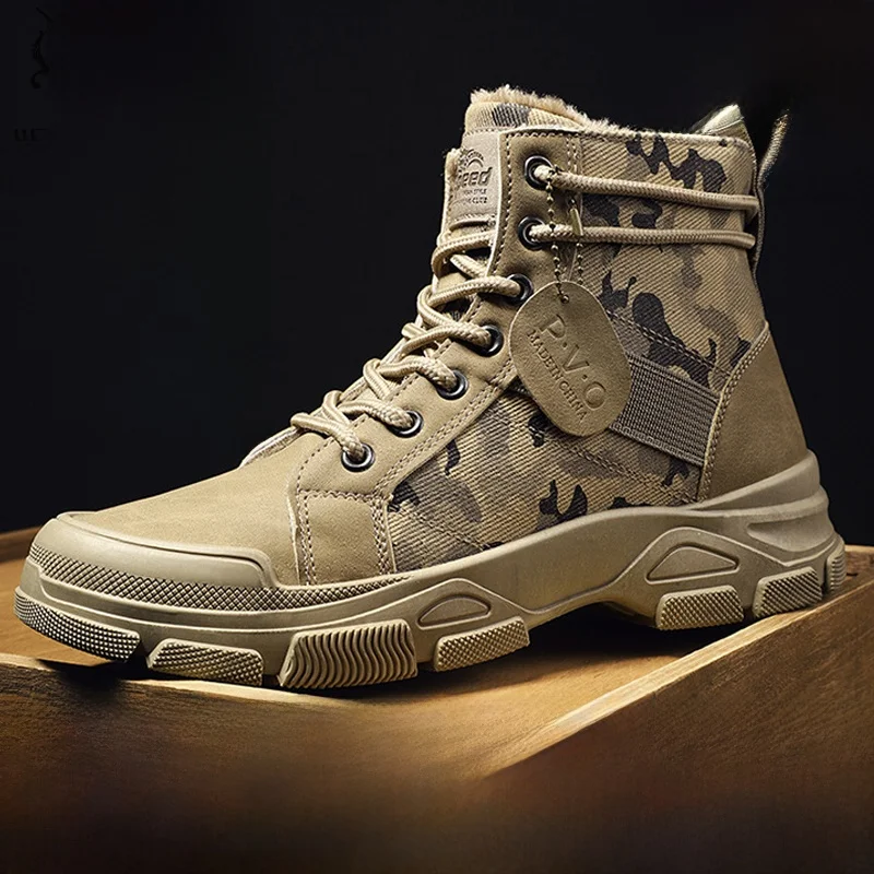 

Thiened Fce Lined High Top Men's Boots Autumn Winter New Sle Cotton Boots Anti-slip Wear-resistant Camouflage m...