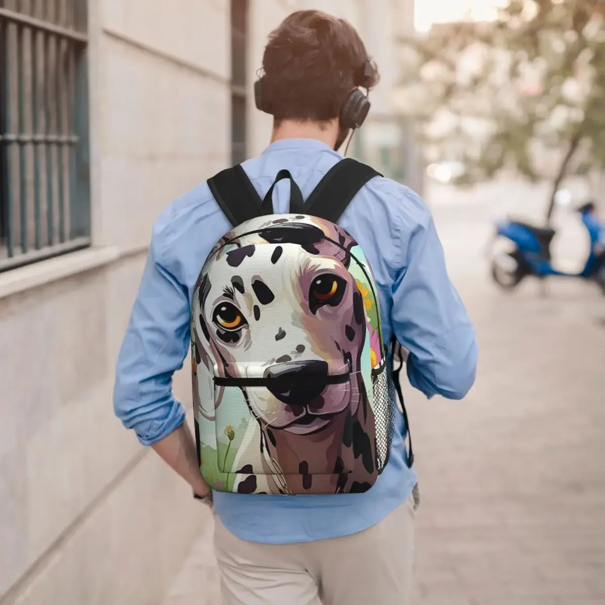 Dalmatian Dog And Flower Background Student Backpack School Bag Hiking Travel Daypack for Men Women Bookbag Shoulder Bags