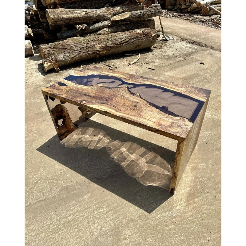 custom.Luxury Elegant Handmade Wooden Modern Design Epoxy Resin River Dining Table Set
