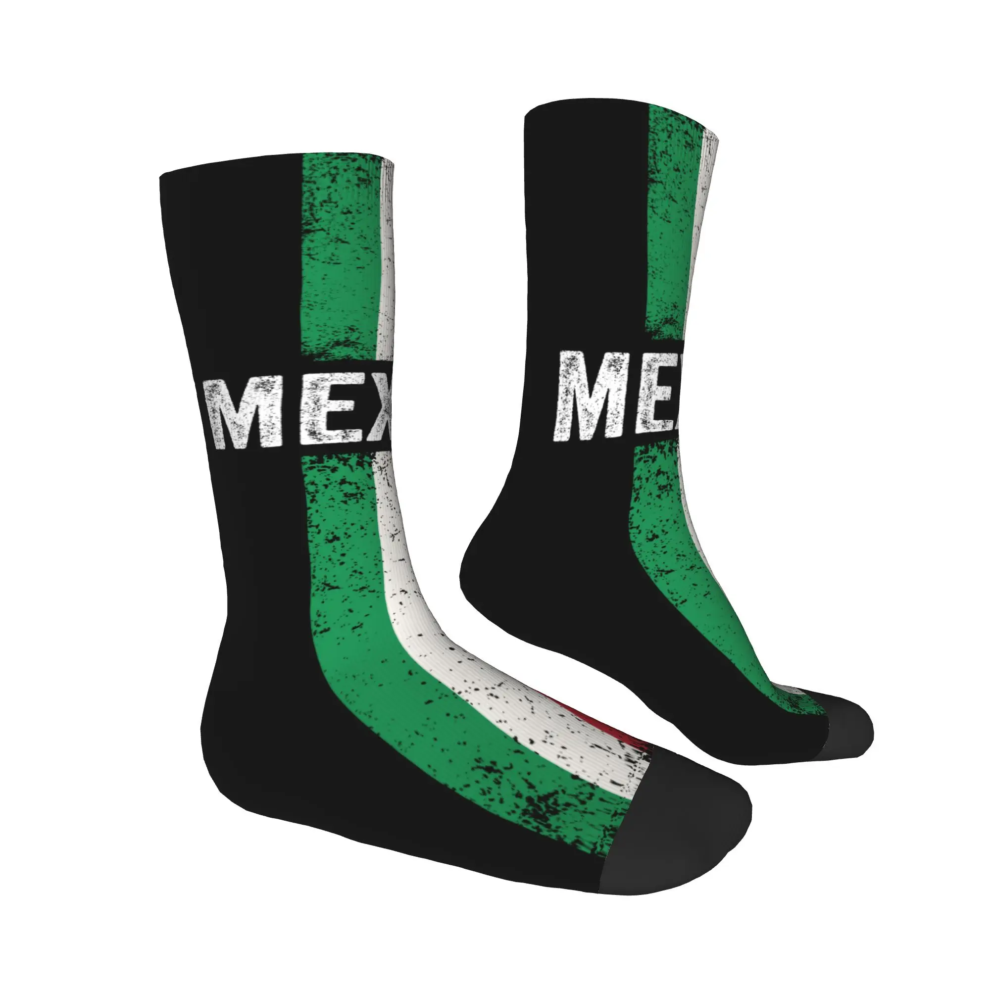 Mexico Flag Men Crew Socks Unisex Funny 3D Printed Mexican Pride Patriotic Dress Socks Woman