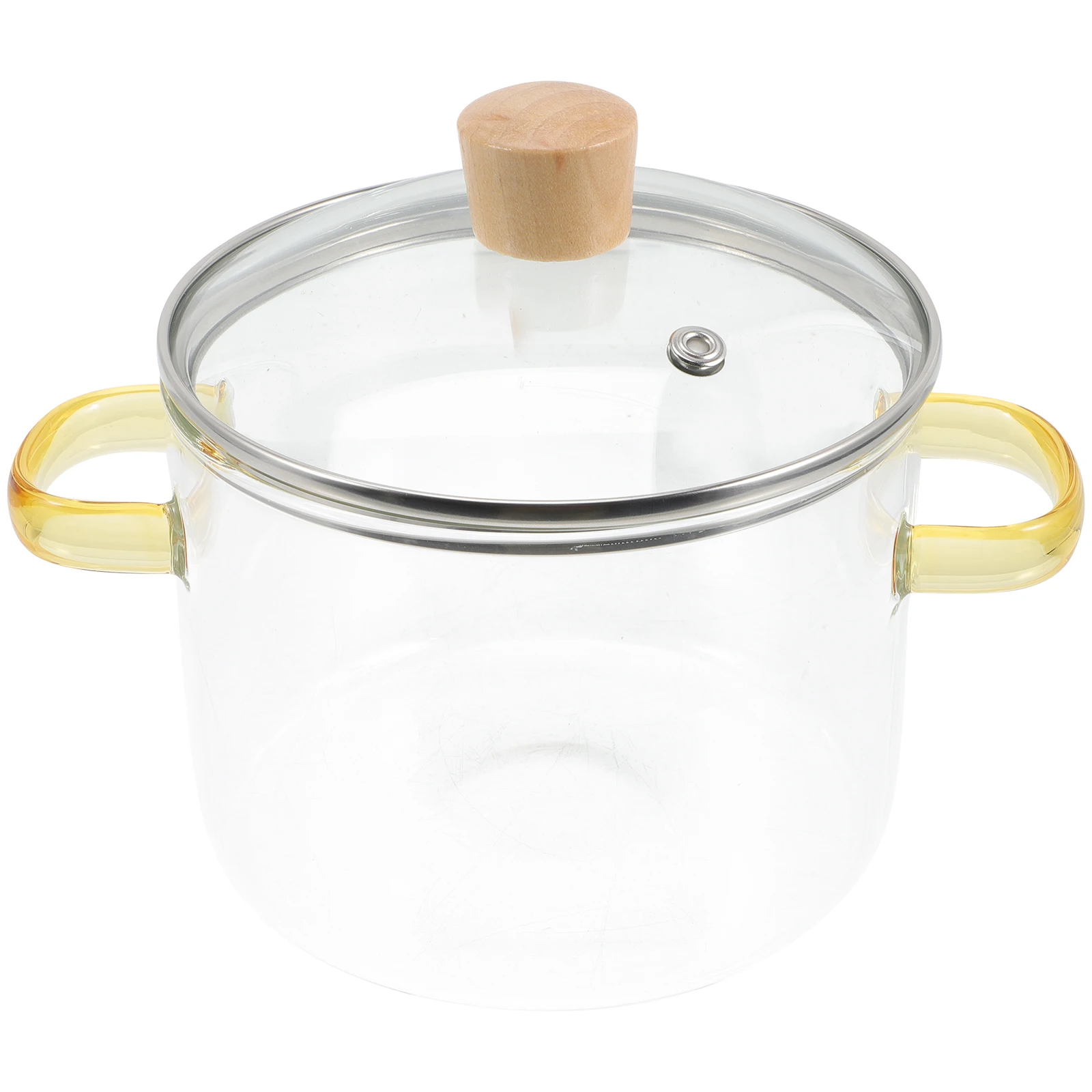 

2PCS Stew Pot Soup Kitchen Premium Glass Noodle Pot Lid Heat Resistant Wood Handle Microwave Stove Compatible Clear 1500ML