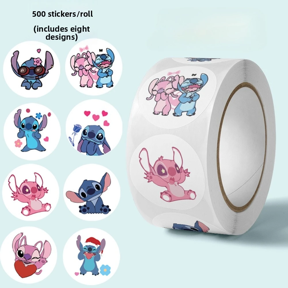 Nuevo 500 uds/rollo de pegatinas de sellado de punto de Disney, pegatina redonda de Ángel bonito, sobre para diario, etiqueta decorativa Diy, regalos de cumpleaños