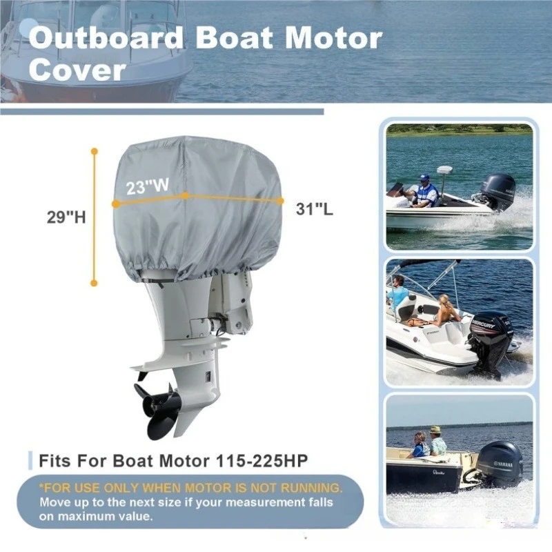 Heavy Duty Waterproof 600D Oxford Outboard Motor Cover Gray Fit 115-225HP Marine Boat Engine Protector
