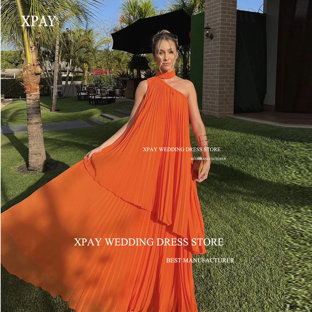 Xpay Vintage orange Chiffon Ballkleider gerade eine Schulter gestufte Abendkleider formelle Party kleid vestido de noche