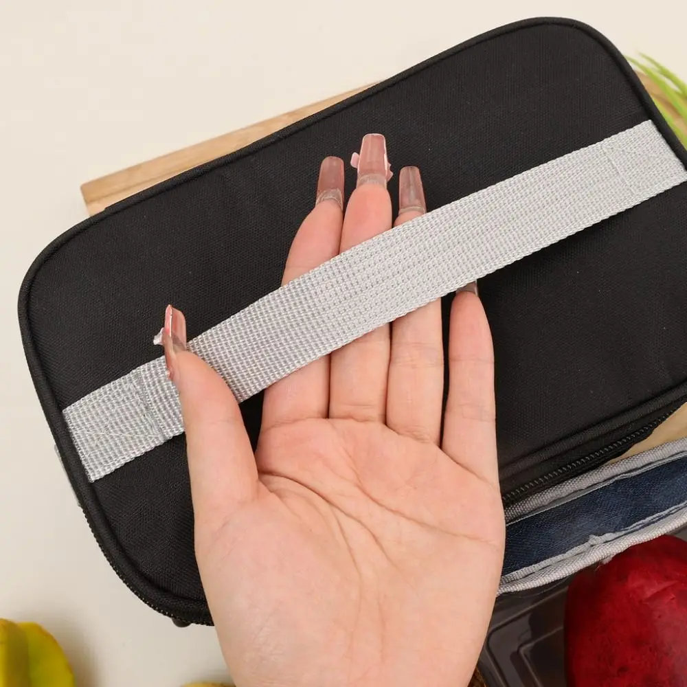 حقيبة غداء ذات سعة كبيرة مع حزام قابل للتعديل بطبقة مزدوجة حقيبة يد للتخييم سميكة قابلة للطي صندوق معزول للطعام