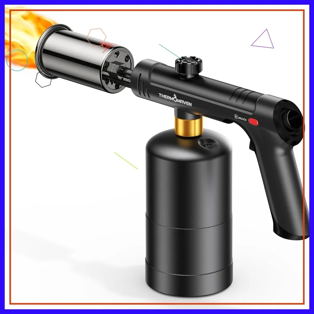 

Propane Torch with One-Touch Max Fire, Cooking Blow Torch Gun with Safety Lock, Charcoal Lighter, Flame Thrower for Grill, BBQ