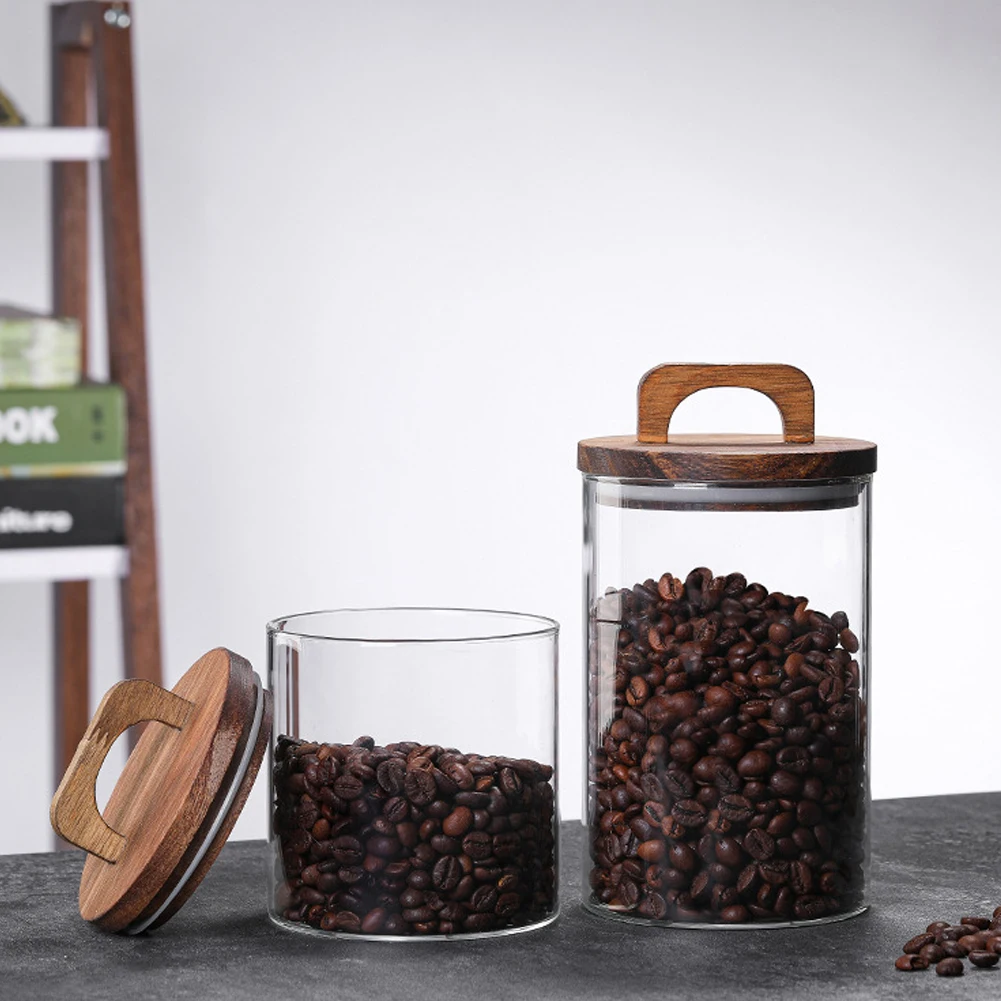 Voltsify 800ML Glass Storage Jar with Wooden Lid Food Storage Jar Tea Storage Containers Canisters
