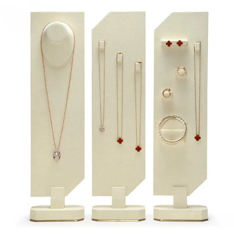 

Luxury Beige Jewelry Window Display Props Ring Necklace Earrings Bracelet Vertical Display Stand Jewelry Display Stand