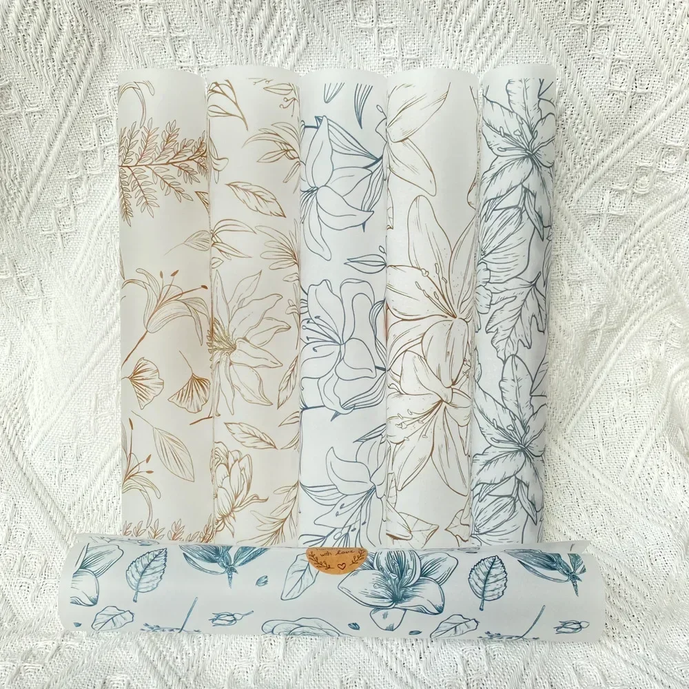 Lily Floral Print 80% przezroczysty papier Ręcznie robiony papier do pakowania mydła Papier woskowy Przyjazny dla środowiska papier do pakowania