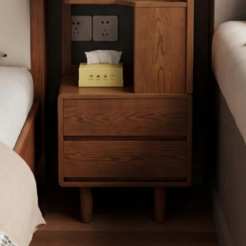 

Solid wood bedside table integrated storage rack 2 drawers, simple design suitable for home use