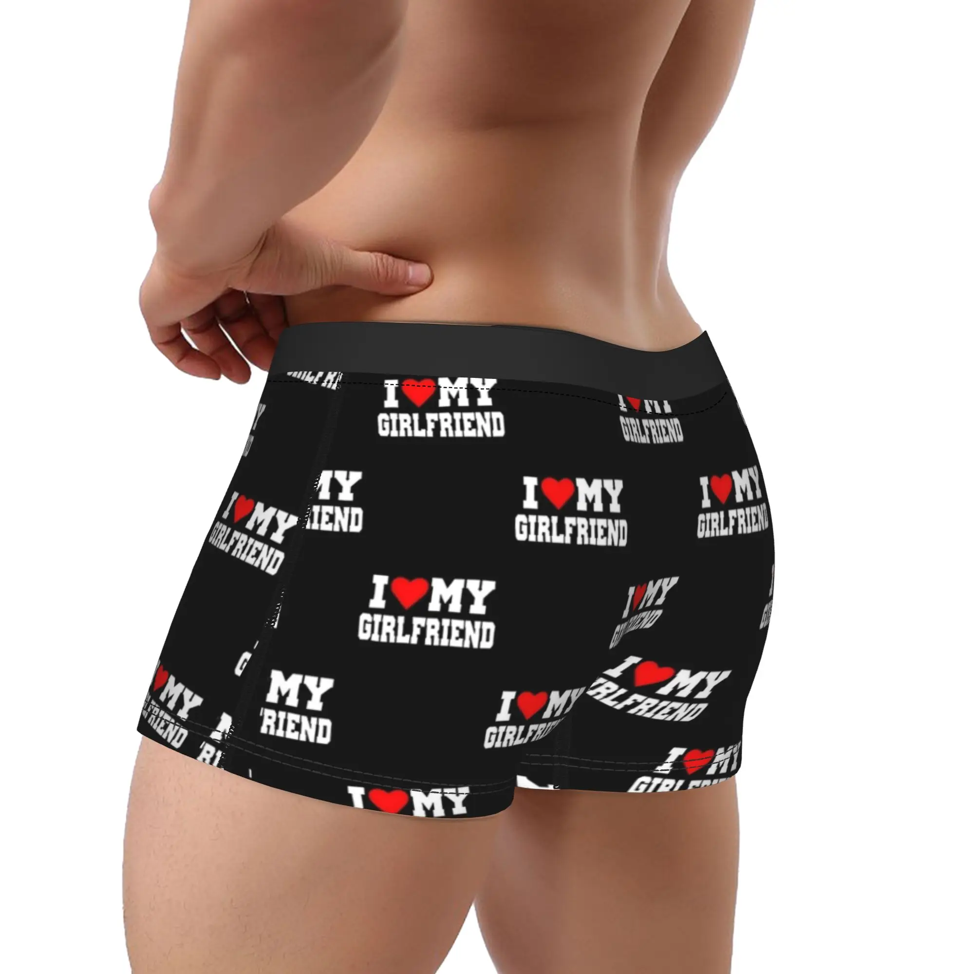 I Love My Girlfriend  Valentines Day Underwear  Custom Boxer Shorts High Quality Men's Panties Breathable Shorts Briefs