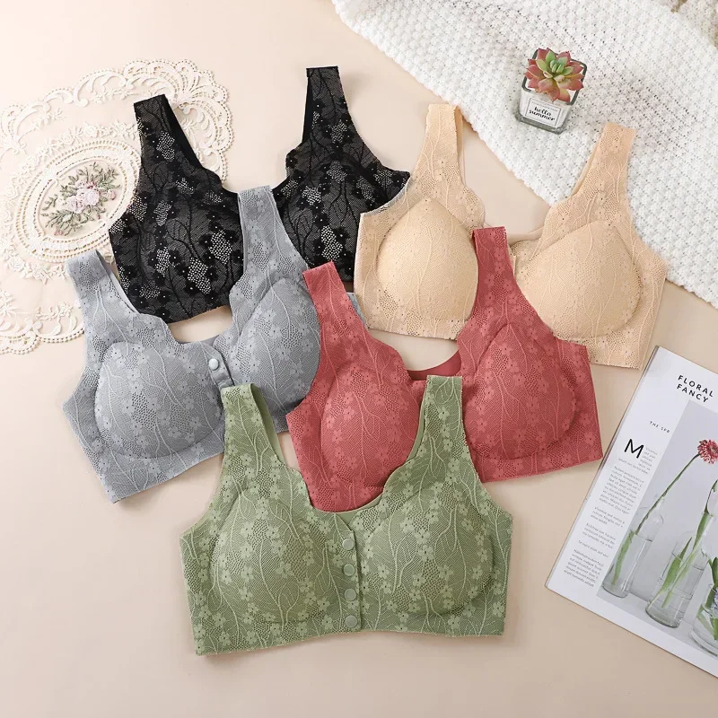 2026 Summer New Middle Aged & Elderly Women Bra, Seamless Front Button Vest Style Oversized Thin Mom Underwear